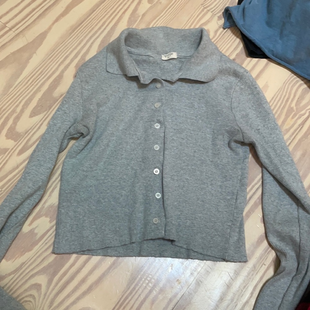 john galt grey button up sweater/cardigan